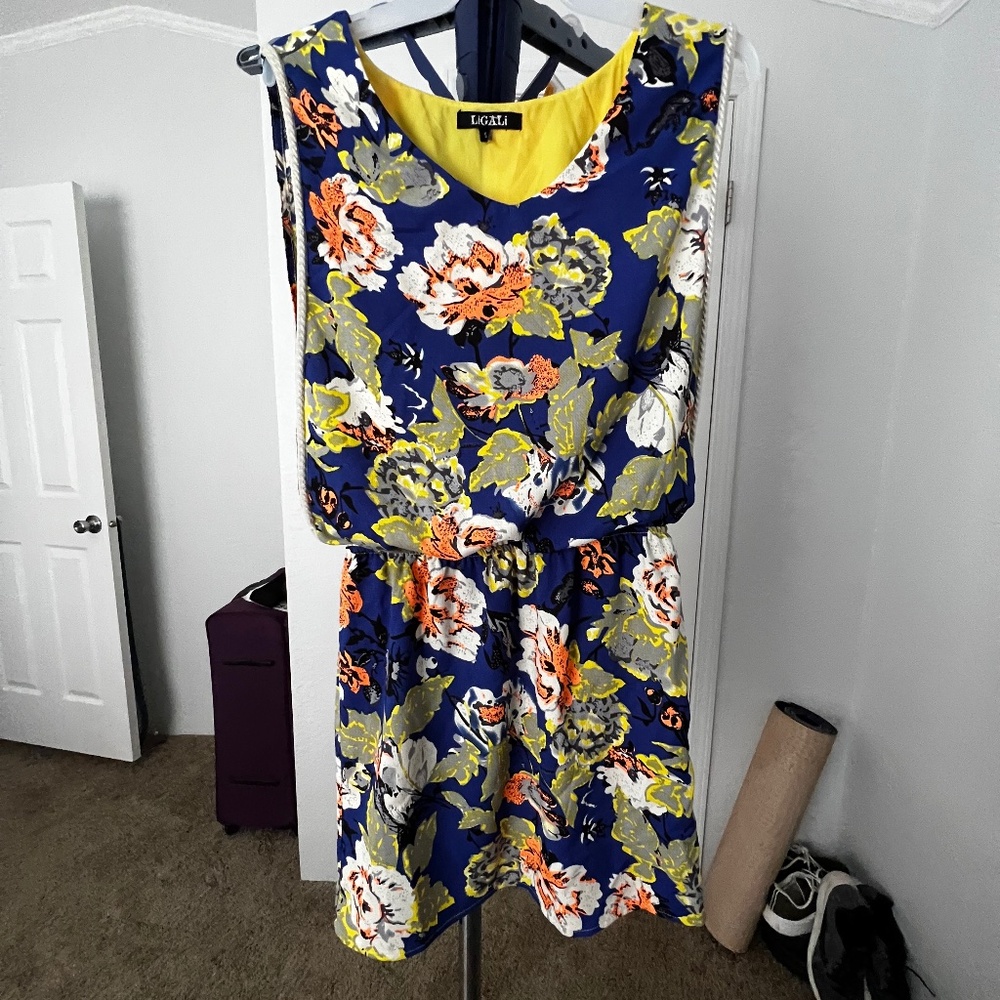 Ligali Blue with Floral Print Dress Size S